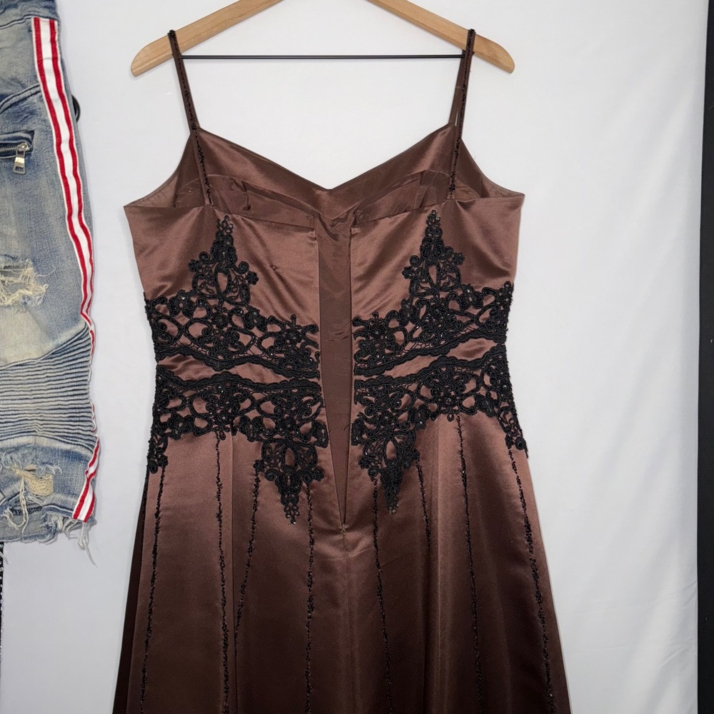 Vintage Dark Beaded Chocolate Donna Gray Formal Gown Evening Dress Floor‎ Length - Picture 12 of 13